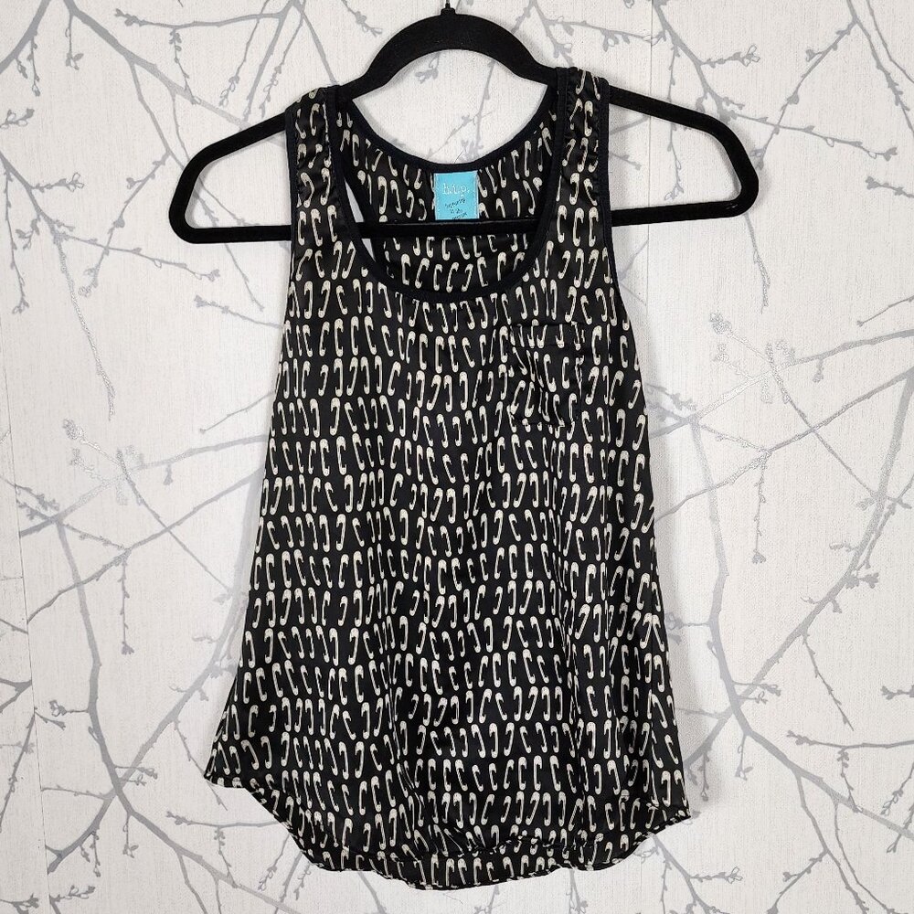 h.i.p. Black Safety Pin Printed Round Neck Flowy Tank Artsy